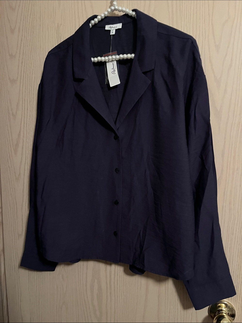 Women's Dark Navy Button-Front Lightweight Blazer/Blouse